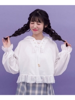 フリルレースアップパーカー/ホワイト