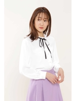 フルダルアムンゼンリボン付フリルブラウス/ホワイト(030)