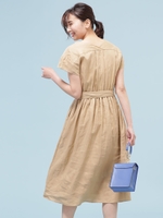 フレンチリネンベルト付きワンピース/ベージュ