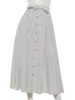 フロントボタンフレアースカート/ストライプ オフホワイト