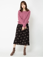 ブーケフラワープリーツスカート/ブラック