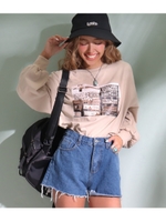 プレートプリントロングTシャツ/ベージュ(005)