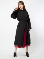 ベルト付きロングシャツワンピ/ブラック