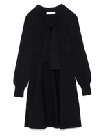 ボウタイニットワンピース/BLK