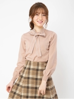 ボウタイリボンニットプルオーバー/ピンクベージュ