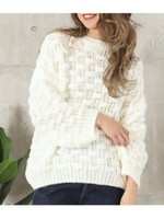 ポコポコ模様ゆるニットトッフ/ホワイト(001)