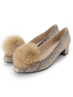 ポンポン付きチャンキーパンプス/ベージュ(452)