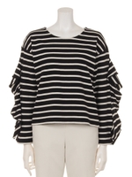 ラッフルスリットボーダーT/ブラック