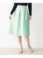 ラップ風サイドプリーツスカート/ライトグリーン(021)