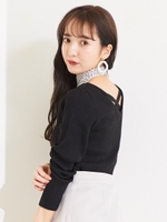 ラメリブトップス/ブラック