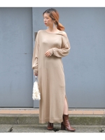 ラメワンショルダーニットワンピース/ベージュ