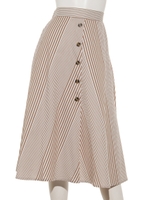 ランダムストライプフロント釦スカート/ストライプ ブラウン