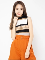 ランダムマルチボーダーノースリーブニット/ベージュ