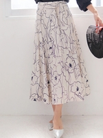 リネンドローイングフラワーSK/ライトベージュ