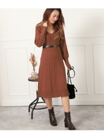 リブ×ケーブルデザインVネック/ブラウン(015)