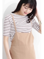 リブカットソー五分袖/オフ×ボルドー1(071)