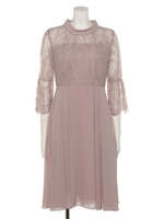 レース７分袖ワンピース/ラベンダー