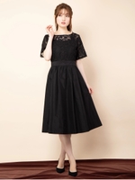 レースコンビギャザーワンピース/ブラック