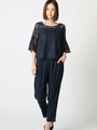 レースブラウスパンツセット/ネイビー