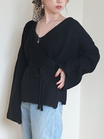 ワイドスリーブカシュクールニット/ブラック