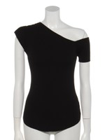 ワンショルダーアシンメトリースリーブニットプルオーバ/BLK