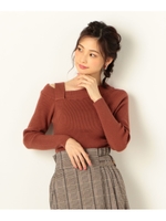 ワンショルダーリブニットプルオーバー/ブリック