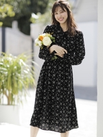 花柄ボウタイワンピース/クロ