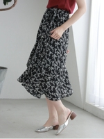 花柄ラップスカート/ブラック