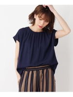 襟ギャザーブラウス/ネイビー(093)