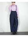 細肩紐リボンデニムオールインワンワイドパンツ/ワンウォッシュ
