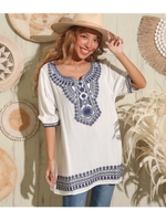 刺繍チュニックトップス/ホワイト(001)