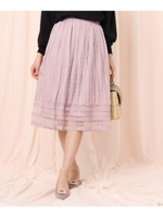 総レースミモレ丈スカート/パープル(080)