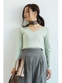 総針Vネックニット/ライトグリーン(130)