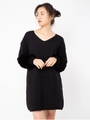 袖ファー付きニットワンピース/ブラック