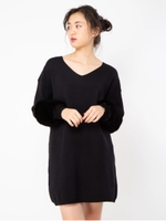 袖ファー付きニットワンピース/ブラック