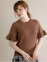 袖フリルケーブルニット（9R14-08071）/チャ