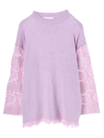 袖鉤針レースチュニックトップス/ラベンダー