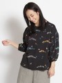 天竺×ローン　フラワークラウンプリント刺しゅうカットソー/ブラック
