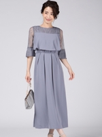 部分レース使いワンピース/ブルー