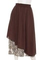 綿レーヨン＊バロック柄切替スカート/ブラウン