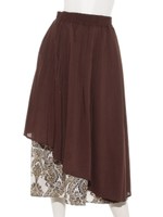 綿レーヨン＊バロック柄切替スカート/ブラウン