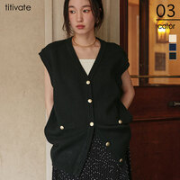 ゴールド釦オーバーニットベスト