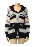 ショールカラーベルト付ニットカーディガン