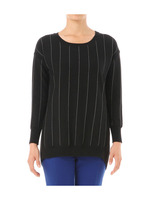 バックサテン切り替えストライプ柄ニット