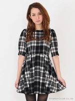 カットチェックワンピース
