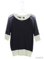 バイカラー半袖ニットトップス