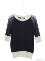 バイカラー半袖ニットトップス