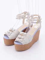 リボンウェッジサンダル 