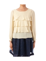 レース切り替えフリルチュールブラウス