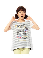 透けボーダー ロゴプリントプルオーバー